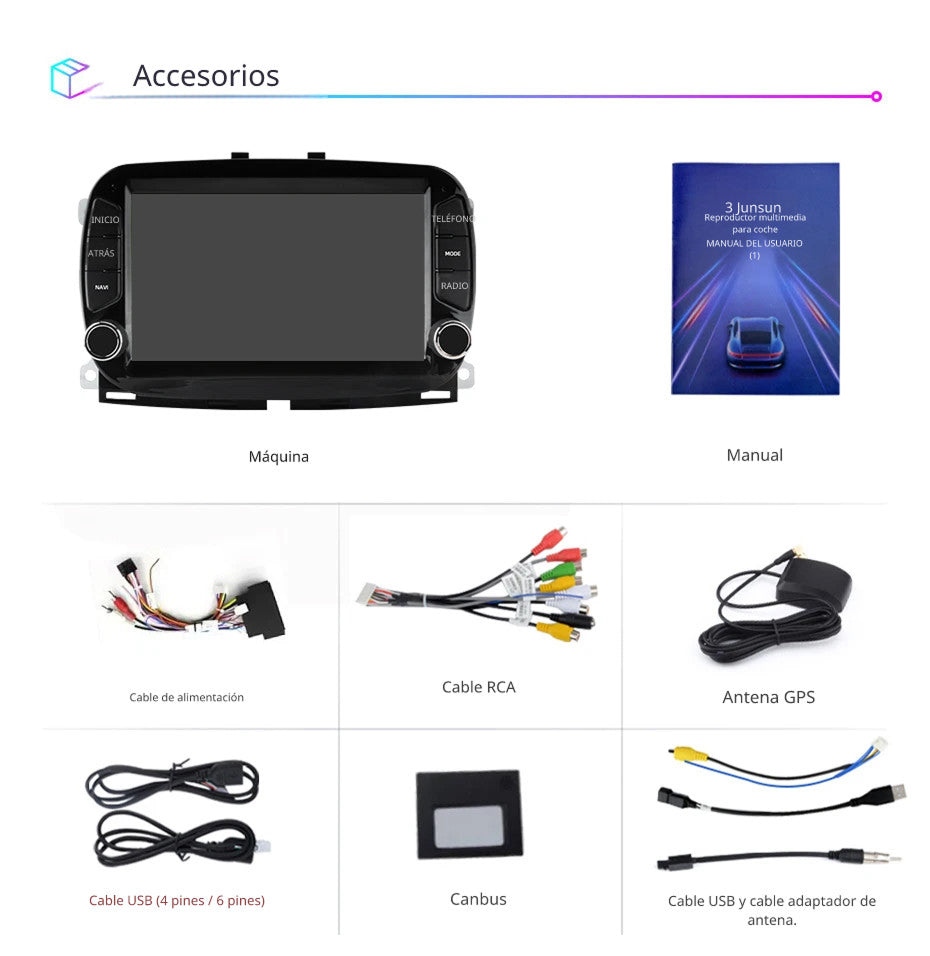 Sistema Multimedia 7" | FIAT 500 2015-2020 GPS | CarPlay | Android Auto