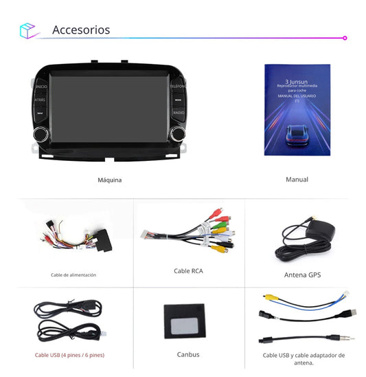 Sistema Multimedia 7" | FIAT 500 2015-2020 GPS | CarPlay | Android Auto