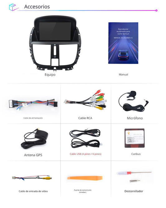 Sistema Multimedia 7" | Peugeot 207 207CC 2006 - 2015 | CarPlay | Android Auto